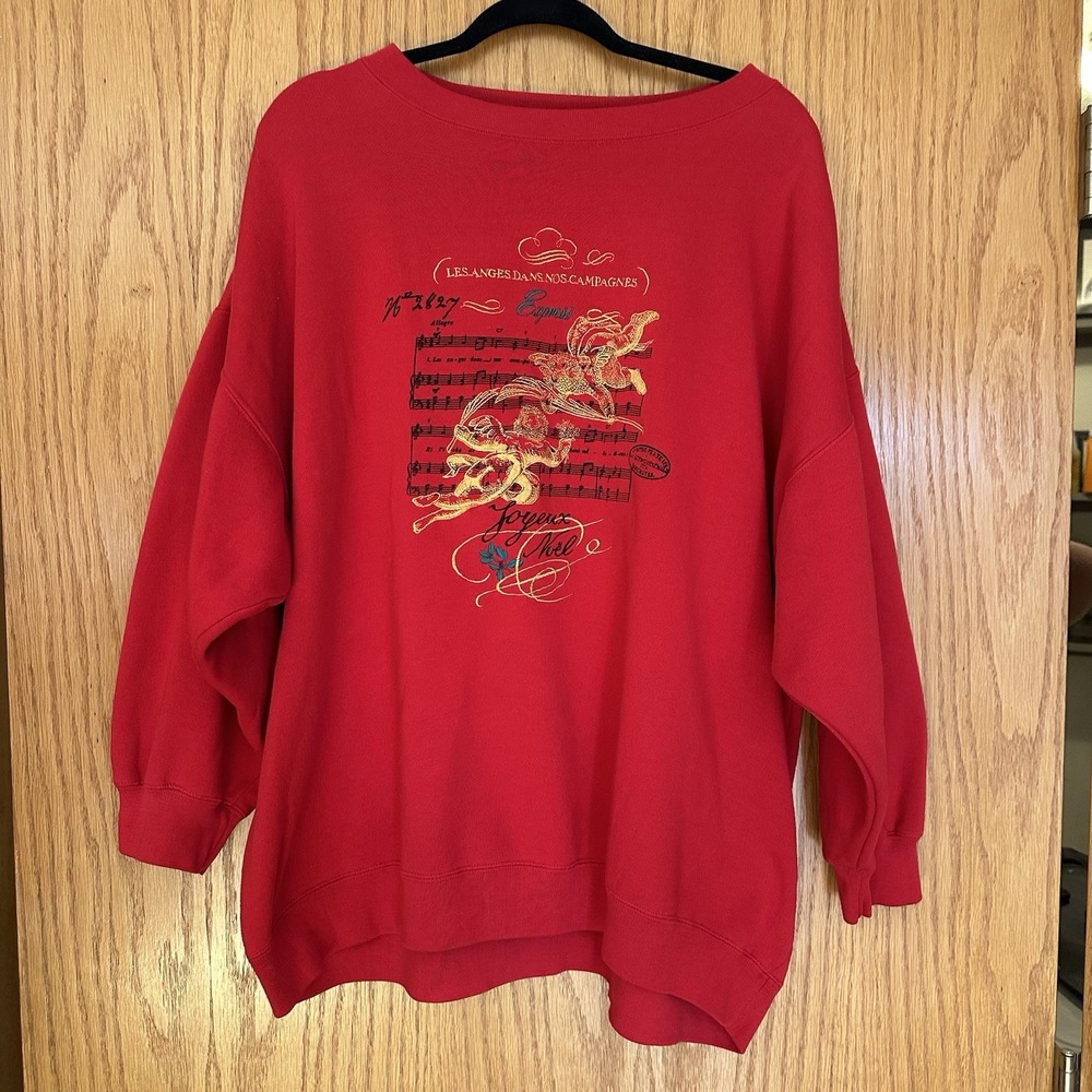 90s EXPRESS Christmas Joyeux Noel Red Christmas Oversized Sweatahirt Womens L